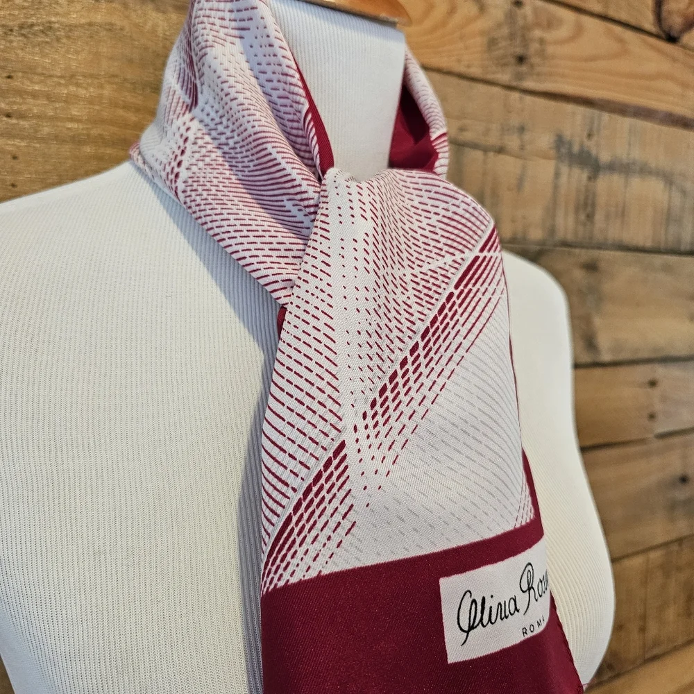 🐕 Vintage Olivia Rosselli graphic scarf in burgundy, cream & grey 🐕